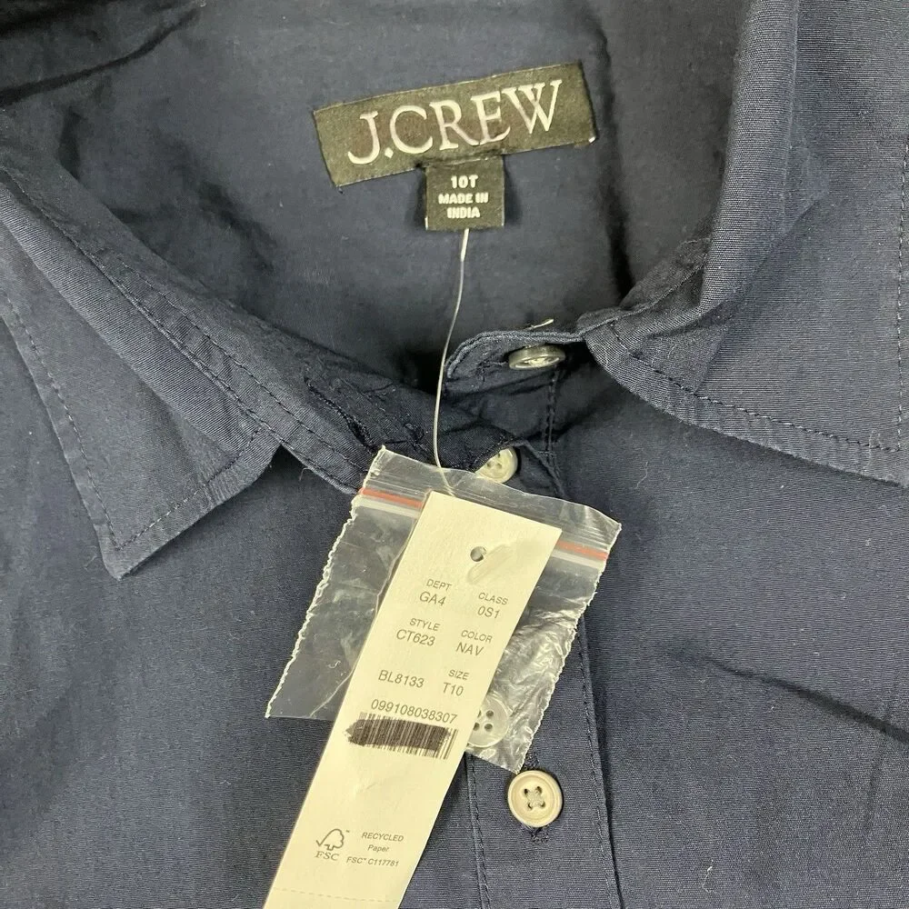 J Crew Tall Embroidered Shirt Dress Womens Blue Cotton Poplin Preppy Coastal
